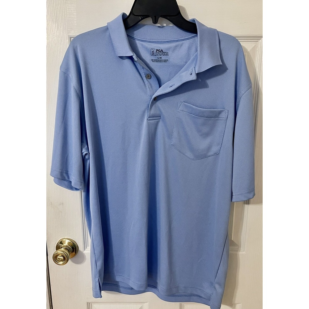 PGA Tour Golf Polo Shirt Short Sleeve 100% Polyester Blue Men's L